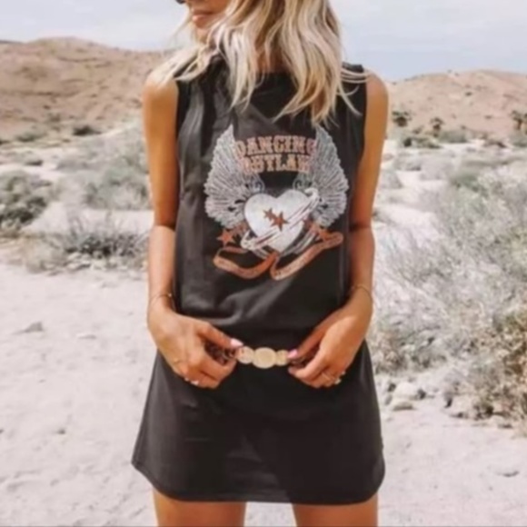 Boho Dancing Outlaw Graphic Heart wings Tank Dress - Picture 1 of 9
